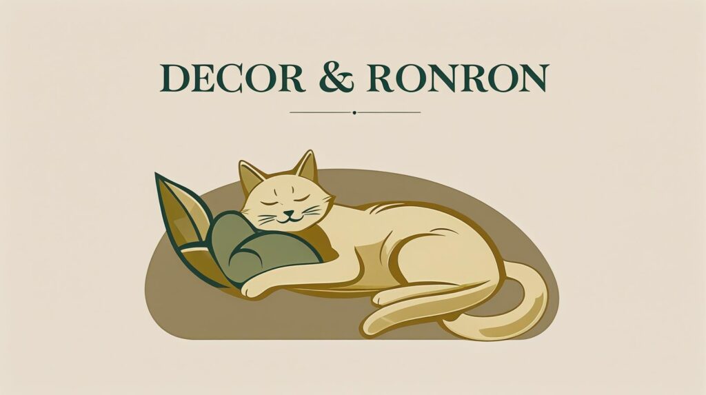 crie uma capa com base nessa imagem para o decor ronron mantendo a imagem do gato e da casa e com o titulo decor ronron